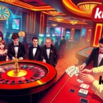 Kuwin players engaged in a thrilling roulette game at a vibrant casino.